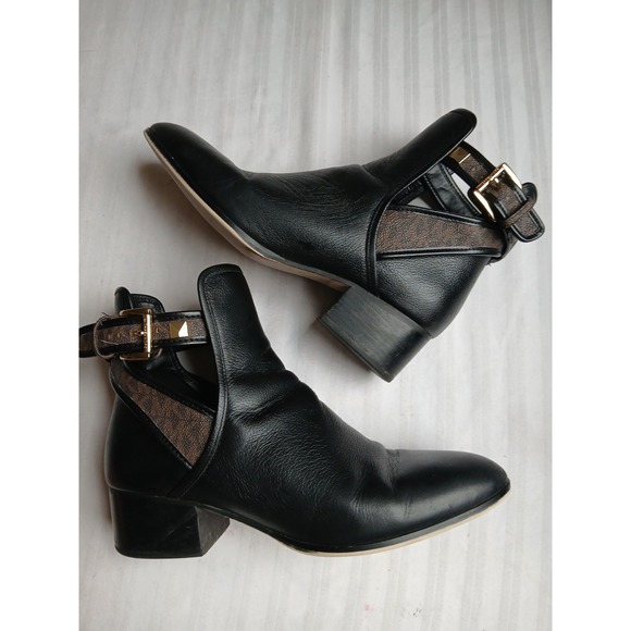 Michael Kors Boots 7.5 M Pebbled Grain Leather Britton Ankle Logo Preppy Classic - Picture 11 of 15